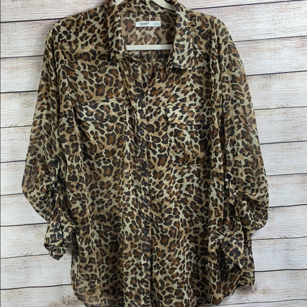 Old Navy Sheer Leopard Blouse Size XXL